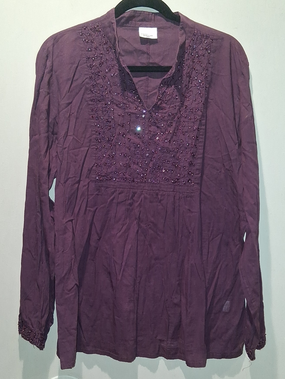 Embroidered V-Neck Long Sleeve Top - Purple